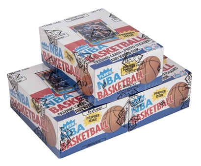 1986/87 Fleer Basketball Unopened Wax Boxes Trio (3) – "The Midwest Storage Find" – All BBCE Certified 